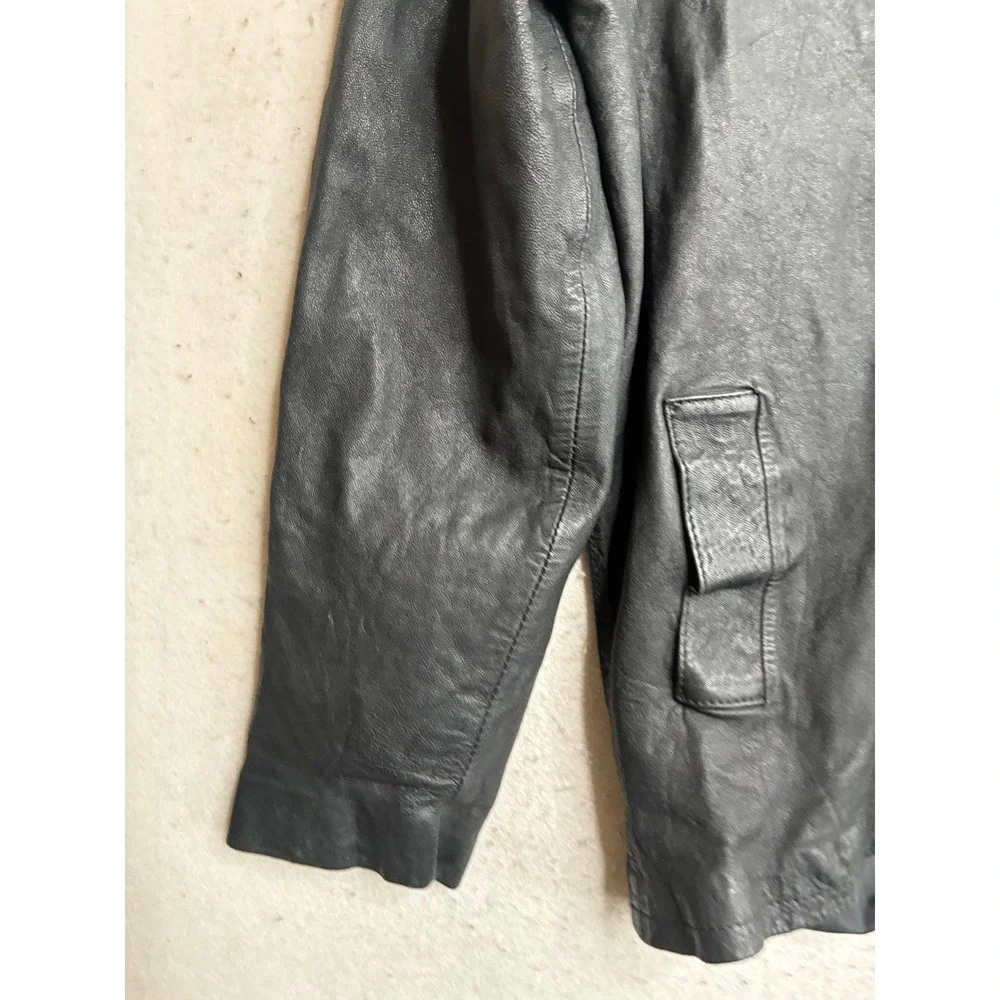 Luber Casual Mens Black Leather Button Front Jacket Coat Size 40 Vintage Style